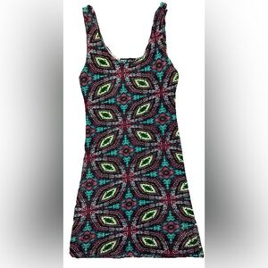 Wet Seal Teal & Green Y2K Geometric Psychedelic Bodycon Sleeveless Tank Dress